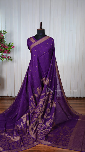 Tussar Viscose Saree With Antic Zari Butta And Zari Weaving Border