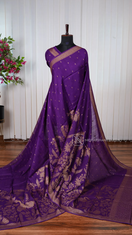 Tussar Viscose Saree With Antic Zari Butta And Zari Weaving Border
