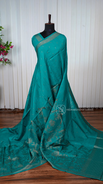 Tussar Viscose Saree With Antic Zari Butta And Zari Weaving Border