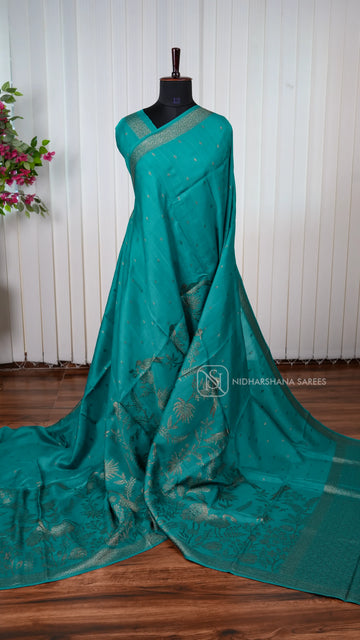 Tussar Viscose Saree With Antic Zari Butta And Zari Weaving Border