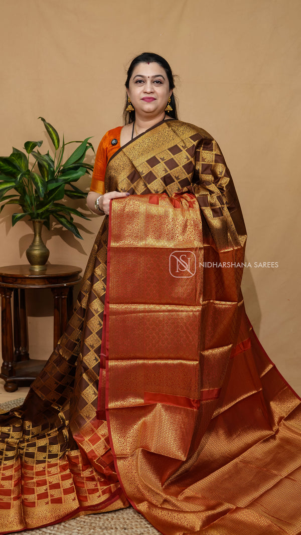 Semi Tussar Silk With Checks Body Half And Half Concept