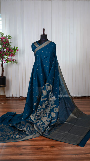 Tussar Viscose Saree With Antic Zari Butta And Zari Weaving Border