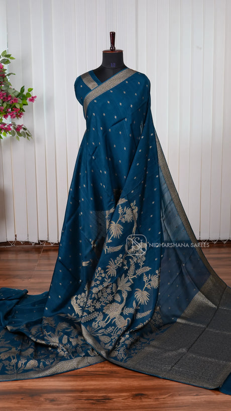 Tussar Viscose Saree With Antic Zari Butta And Zari Weaving Border