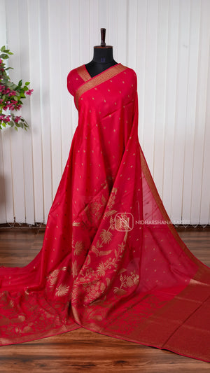 Tussar Viscose Saree With Antic Zari Butta And Zari Weaving Border