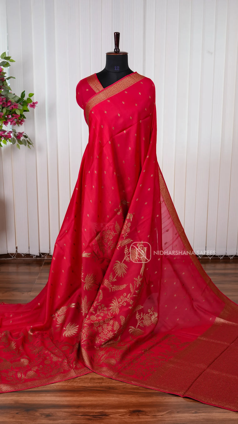Tussar Viscose Saree With Antic Zari Butta And Zari Weaving Border
