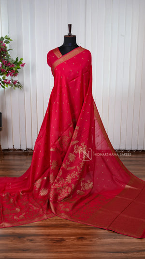 Tussar Viscose Saree With Antic Zari Butta And Zari Weaving Border