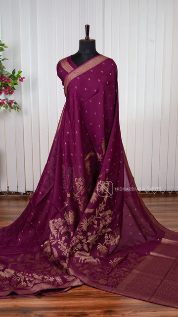 Tussar Viscose Saree With Antic Zari Butta And Zari Weaving Border