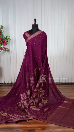 Tussar Viscose Saree With Antic Zari Butta And Zari Weaving Border