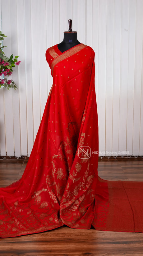 Tussar Viscose Saree With Antic Zari Butta And Zari Weaving Border