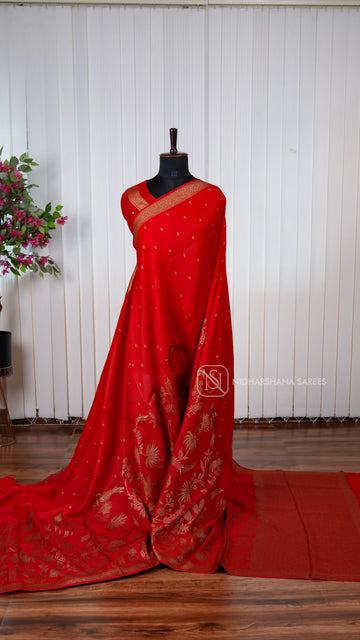 Tussar Viscose Saree With Antic Zari Butta And Zari Weaving Border
