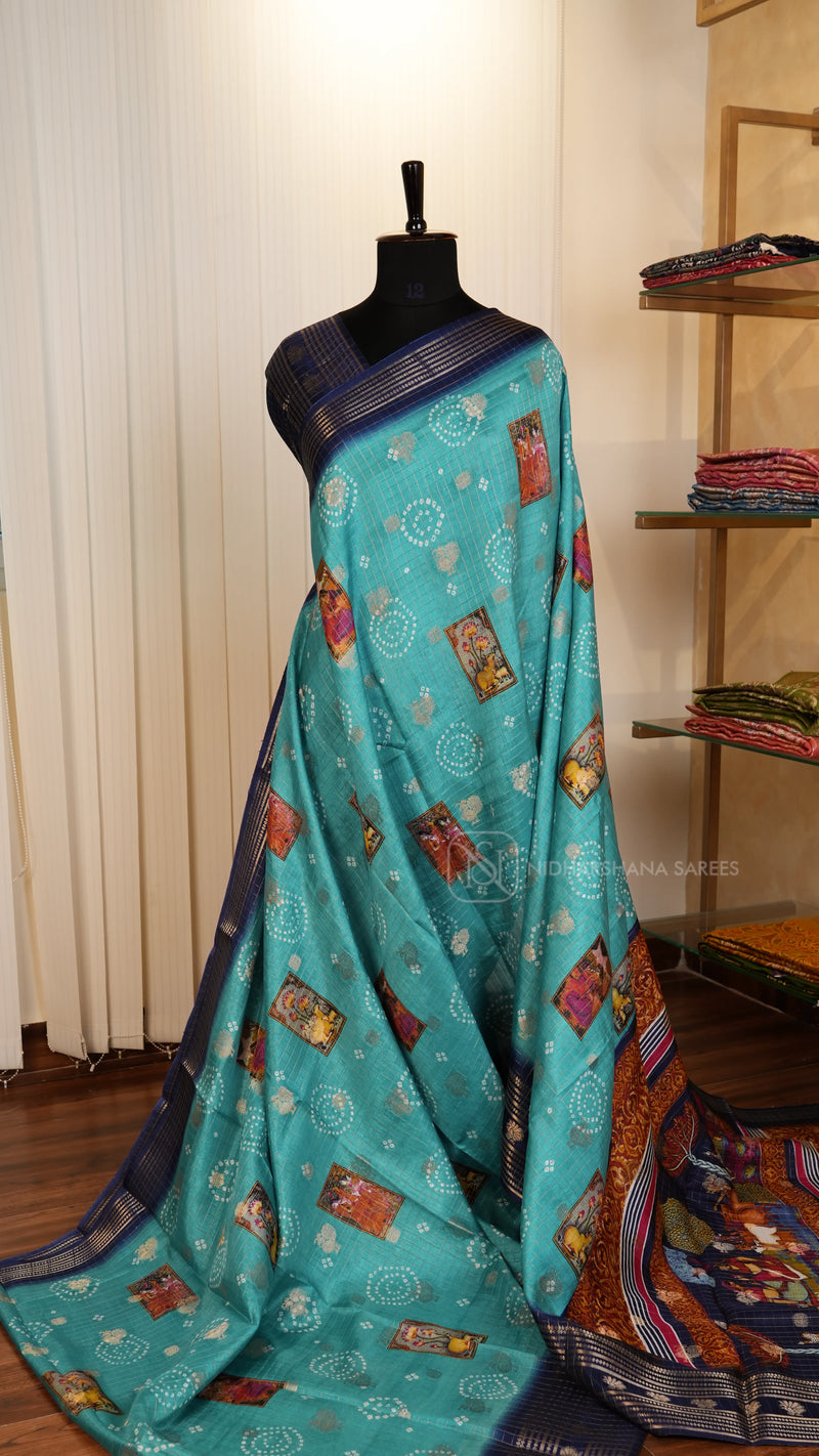 Semi Dola With Bandhini Print And Zari Butta