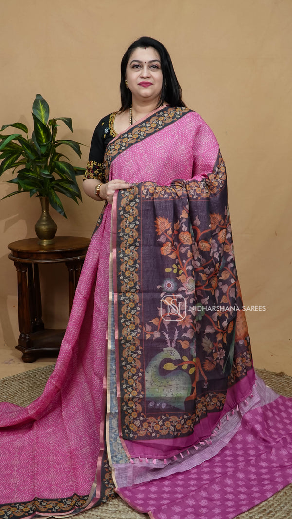 Linen Cotton With Bandhini Print