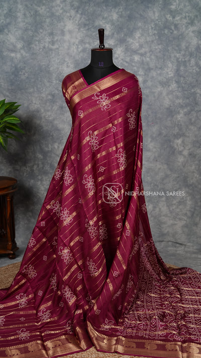 Semi Dola With Zari Lines And Digital Print