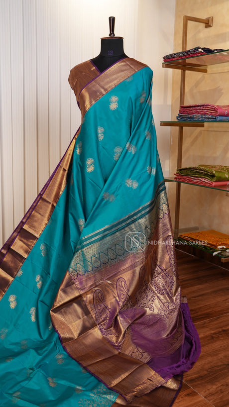 Semi Kanchipuram Silk With Floral Zari Butta And Zari Border