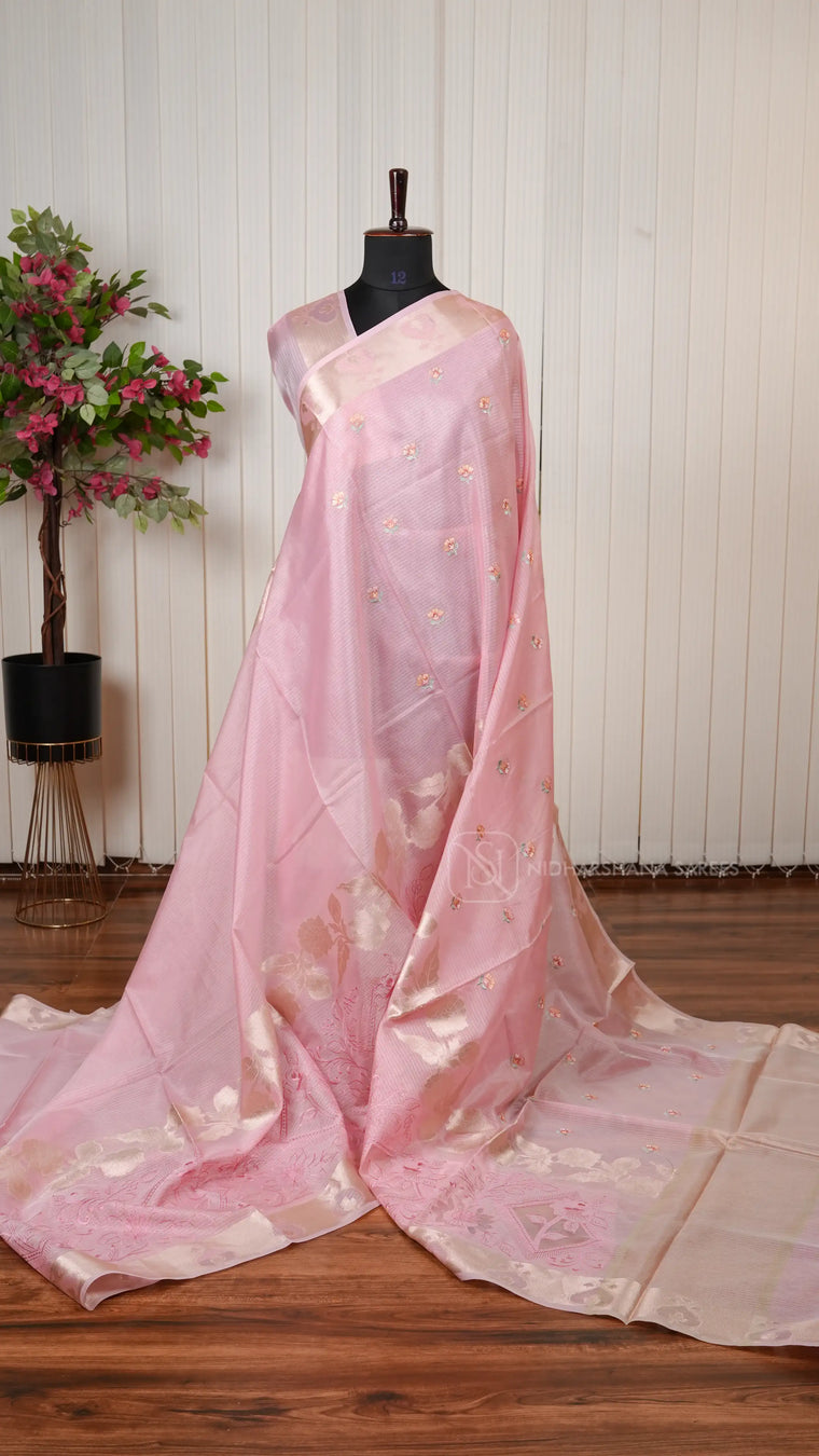 Light Weight Kota Silk Saree With Embroidery Butta And Floral Zari And Embroidery Border
