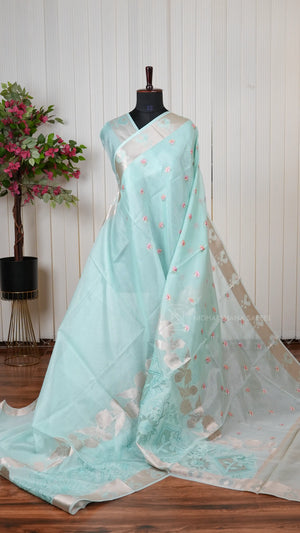 Light Weight Kota Silk Saree With Embroidery Butta And Floral Zari And Embroidery Border