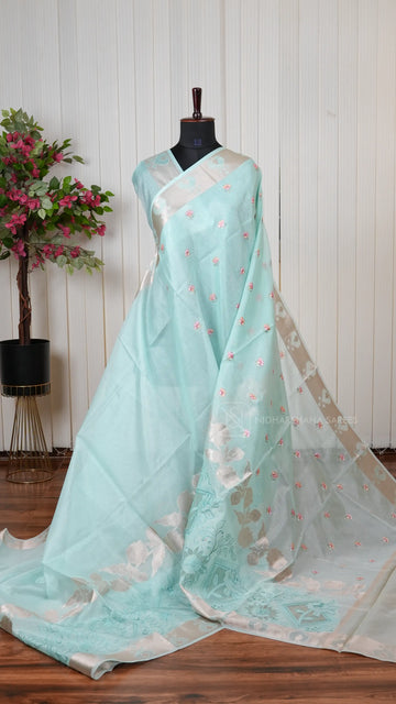 Light Weight Kota Silk Saree With Embroidery Butta And Floral Zari And Embroidery Border