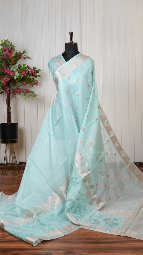 Light Weight Kota Silk Saree With Embroidery Butta And Floral Zari And Embroidery Border