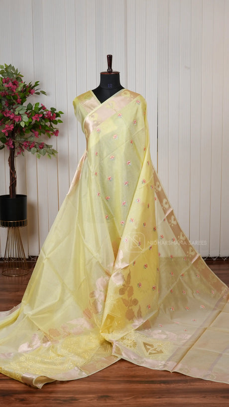 Light Weight Kota Silk Saree With Embroidery Butta And Floral Zari And Embroidery Border