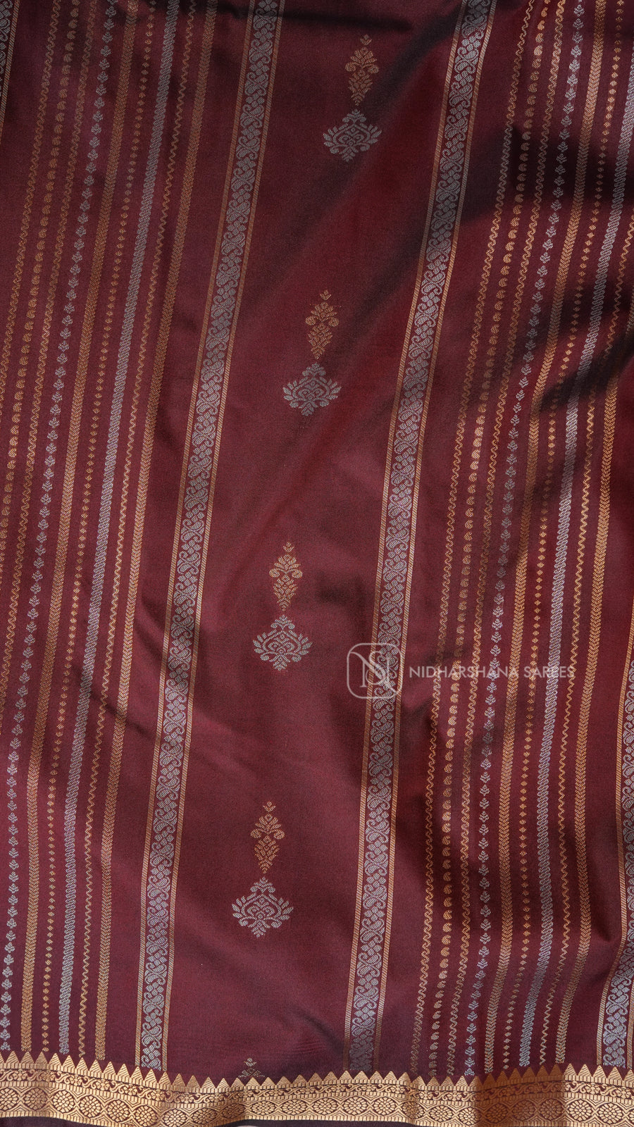 Semi Kanchipuram Silk With Silver And Golden Zari Butta And Zari Lines