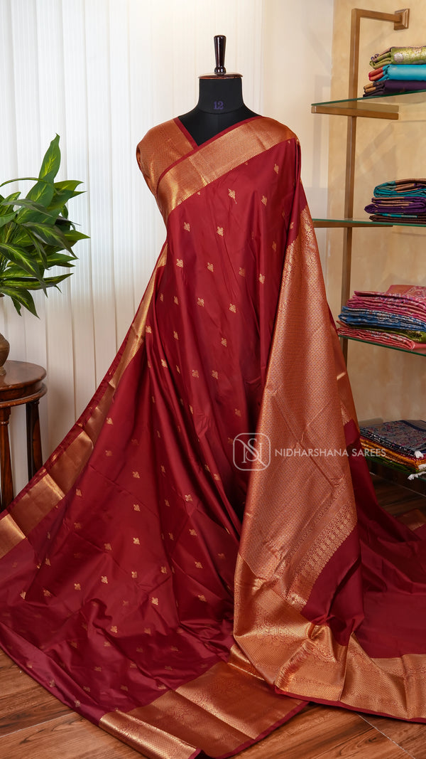 Semi Kanchipuram Silk With  Zari Butta And Zari Border