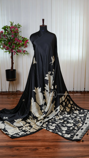 Semi Satin Saree With Kalamkari Printed Concept