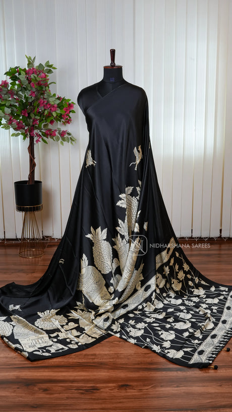 Semi Satin Saree With Kalamkari Printed Concept