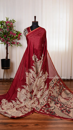 Light Weight Kota Saree With Printed Concept And Ribbon Style Border