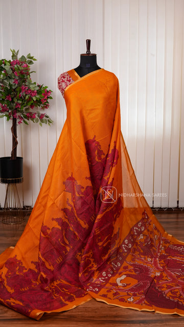 Light Weight Kota Saree With Printed Concept And Ribbon Style Border