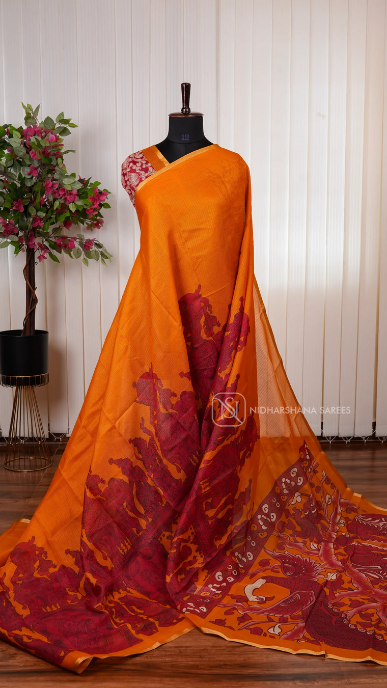 Light Weight Kota Saree With Printed Concept And Ribbon Style Border