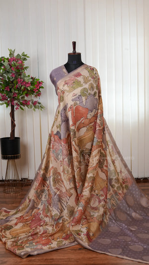 Premium Chanderi Saree With Meena Pallu, All-Over Animal Print And Zari Border
