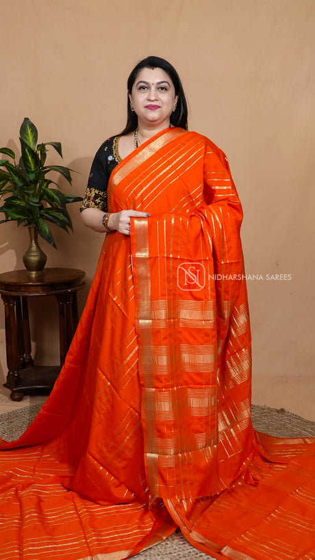 Semi Mysore Crepe With Zari Lines And Zari Border