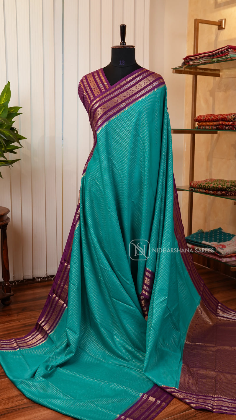 Semi Mysore Crepe With Mini Checks And Contrast Border
