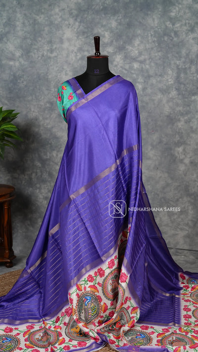 Semi Dola Half And Half Zari Lines And Kalamkari Concept