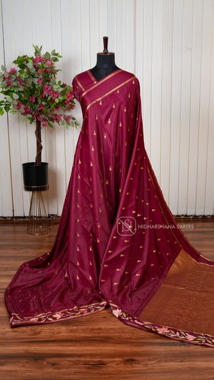 Premium Gajji Silk Saree With Intricate Embroidery And All Over Traditional Zari Butta Concept