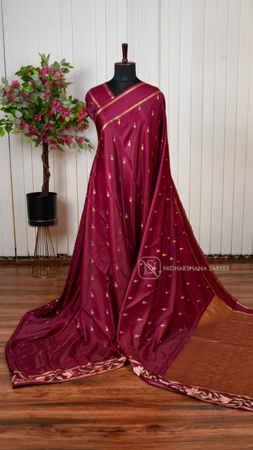 Premium Gajji Silk Saree With Intricate Embroidery And All Over Traditional Zari Butta Concept