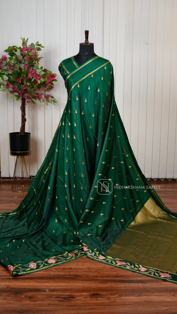Premium Gajji Silk Saree With Intricate Embroidery And All Over Traditional Zari Butta Concept