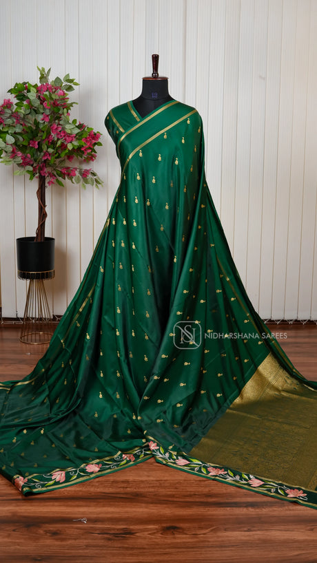 Premium Gajji Silk Saree With Intricate Embroidery And All Over Traditional Zari Butta Concept