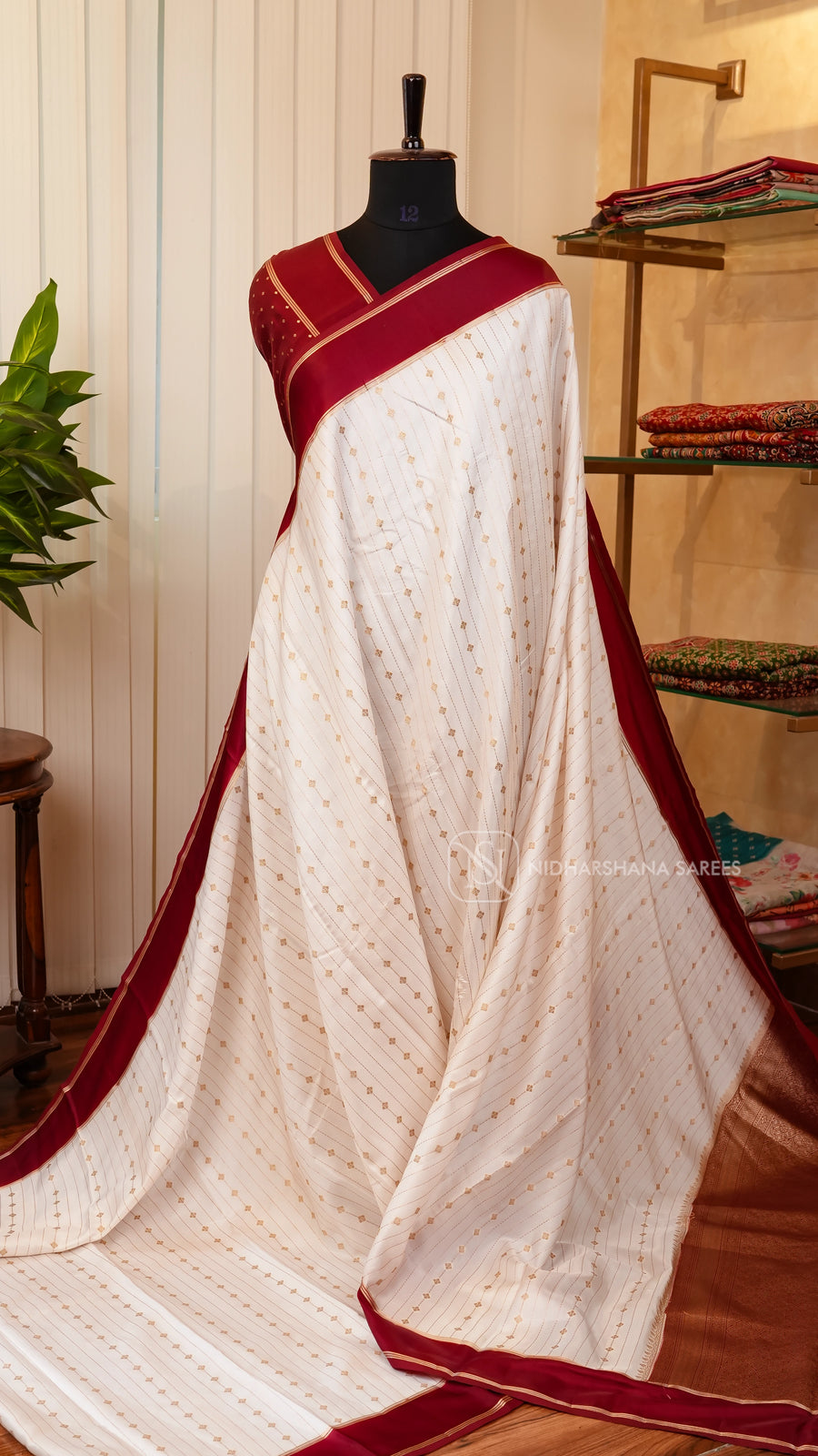 Semi Raw Silk With Zari Lines And Contrast Gap Border