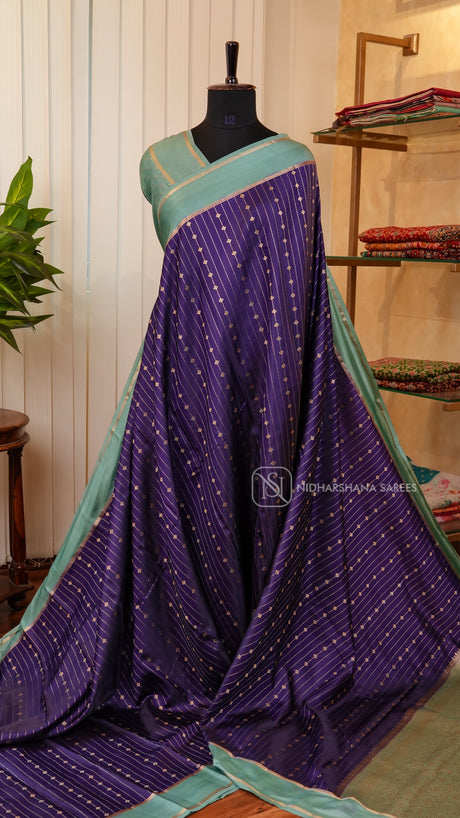 Semi Raw Silk With Zari Lines And Contrast Gap Border