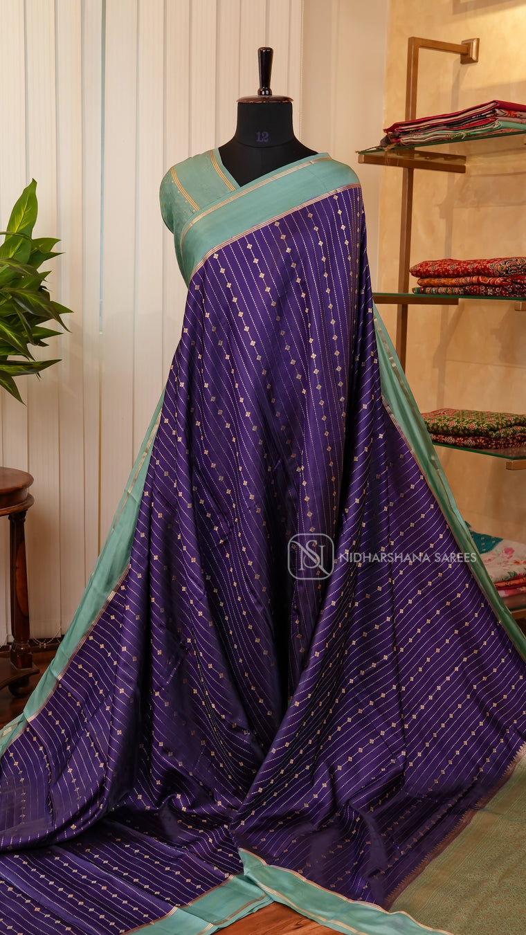Semi Raw Silk With Zari Lines And Contrast Gap Border