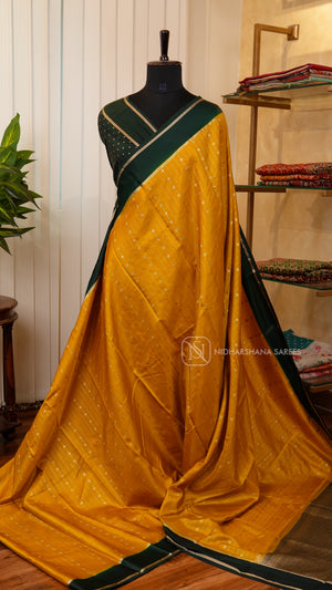 Semi Raw Silk With Zari Lines And Contrast Gap Border