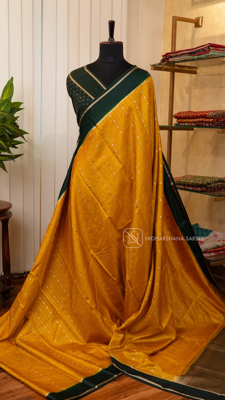 Semi Raw Silk With Zari Lines And Contrast Gap Border