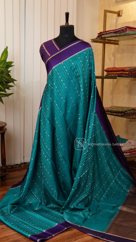Semi Raw Silk With Zari Lines And Contrast Gap Border