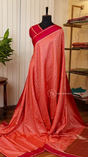 Semi Raw Silk With Zari Lines And Contrast Gap Border