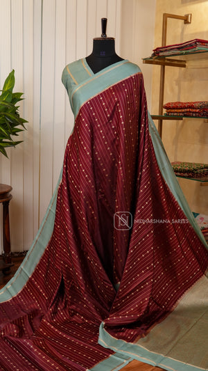 Semi Raw Silk With Zari Lines And Contrast Gap Border
