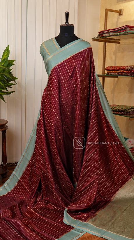 Semi Raw Silk With Zari Lines And Contrast Gap Border