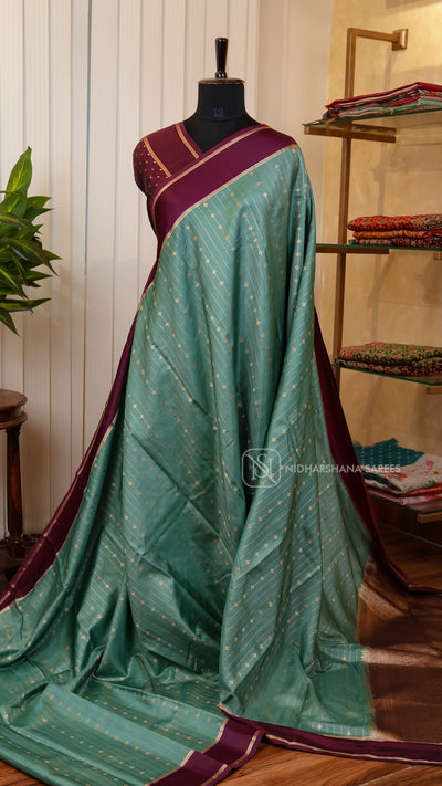 Semi Raw Silk With Zari Lines And Contrast Gap Border