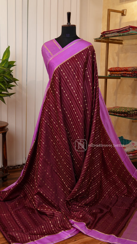 Semi Raw Silk With Zari Lines And Contrast Gap Border