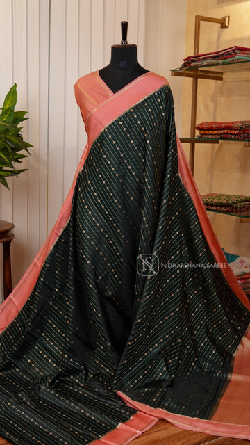 Semi Raw Silk With Zari Lines And Contrast Gap Border